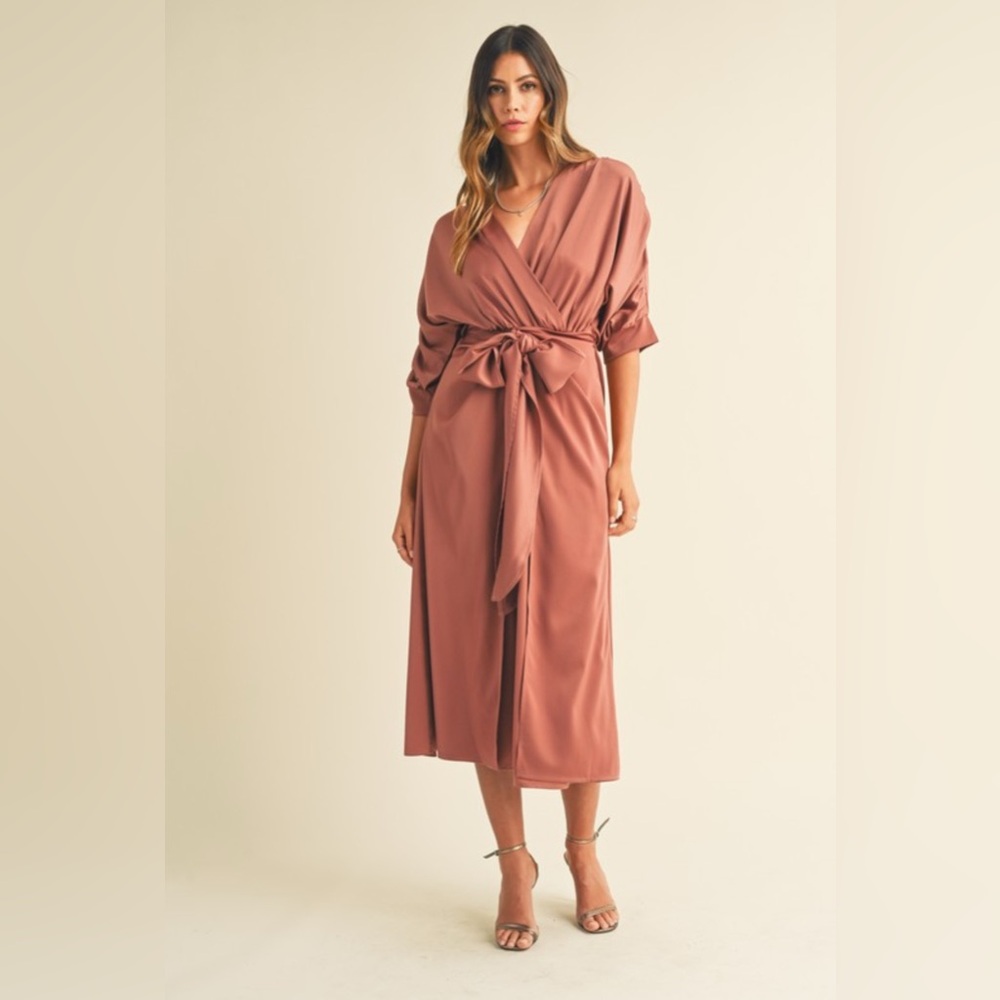 Wrap Midi Dress in Dusty Rose